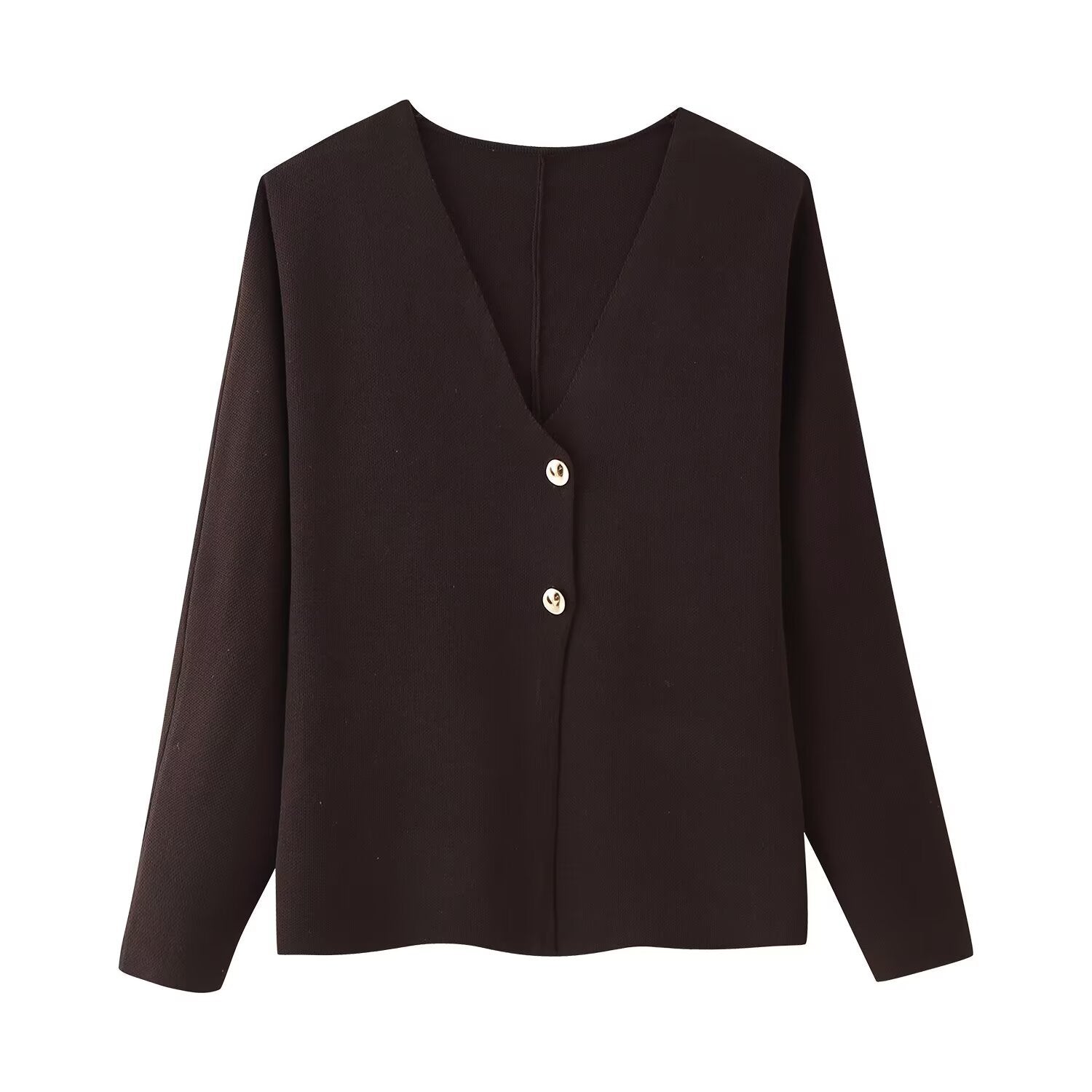 Damen elegante Strickjacke mit V-Ausschnitt und Knopfleiste R&B