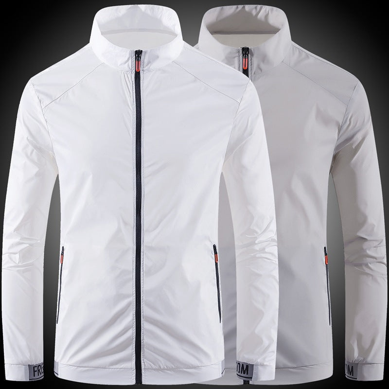 Herren nan ultraleichte winddichte Freizeitjacke mit Stehkragen verdecktem Reißverschluss und Reißverschlusstaschen R&B