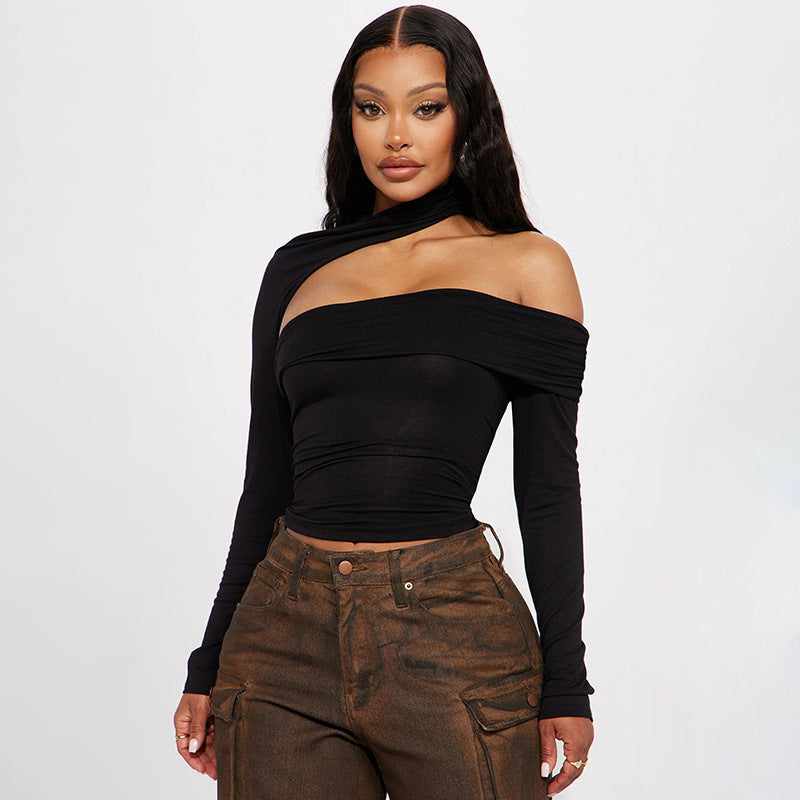 Damen modisches Oberteil mit asymmetrischem Schnitt und elegantem Rüschenbesatz R&B