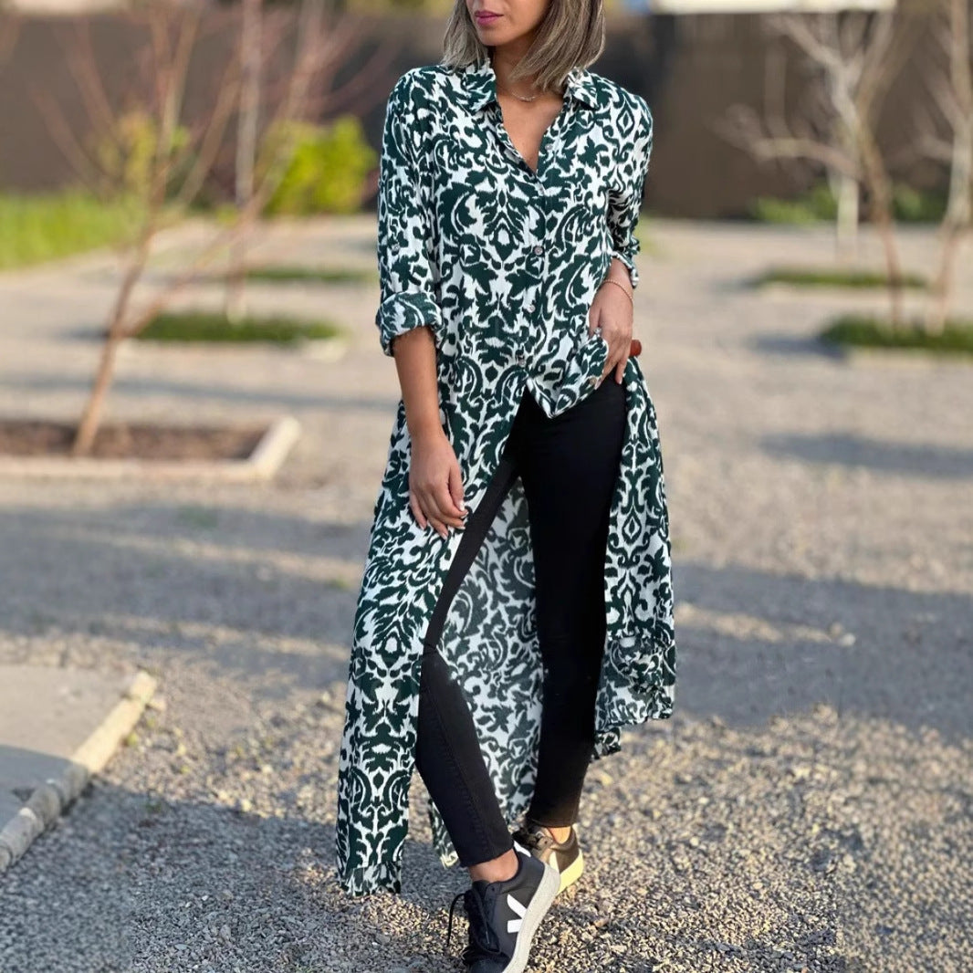 Damen Maxikleid mit elegantem Muster und fließendem Schnitt R&B