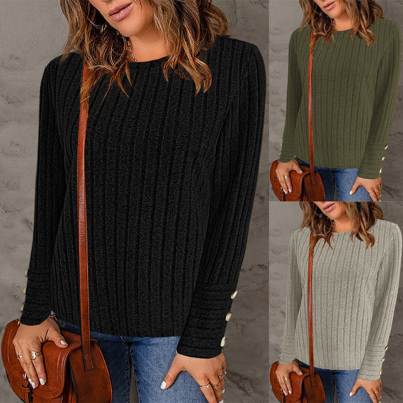 Damen Strukturierter Pullover mit modischen Knöpfen R&B
