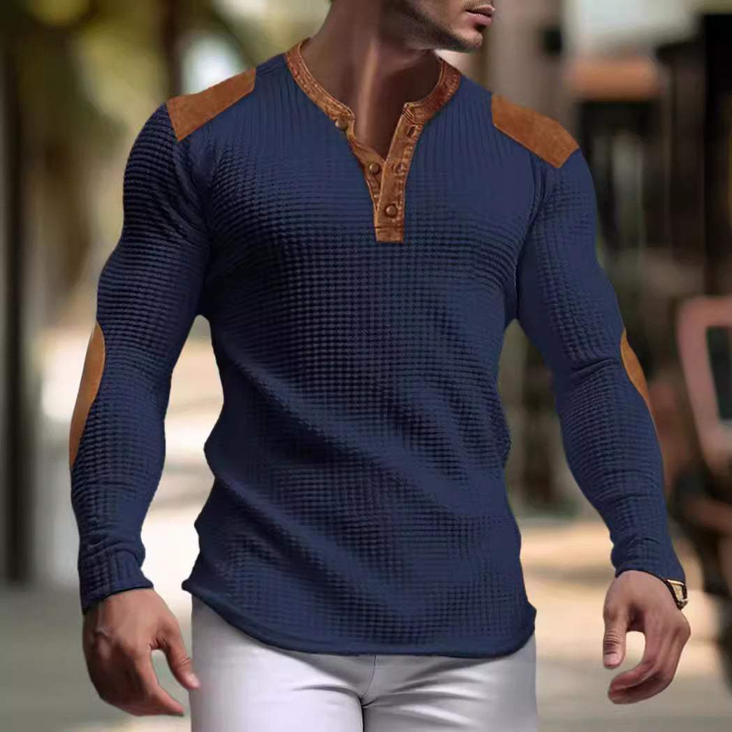 Herren Langarm-Henley-Shirt mit strukturiertem GewR&Be und Kontrastdetails R&B