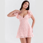 Damen Spitzenkleid mit voluminösen Ärmeln und zartem Muster R&B