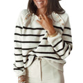 Damen lässiger Strickpullover mit Streifen und dekorativen Knöpfen R&B