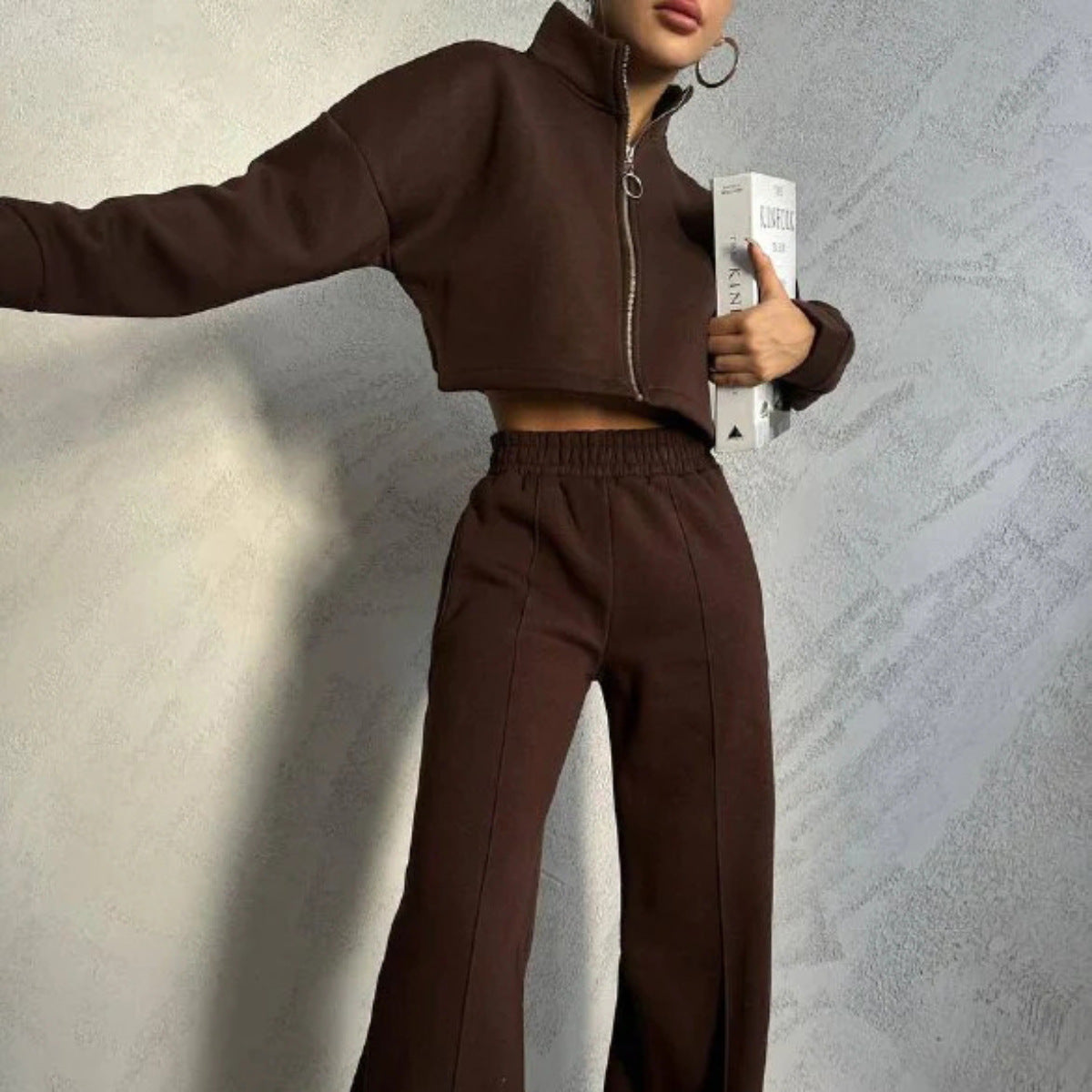 Damen Cropped Fleece-Jacke mit Reißverschluss R&B
