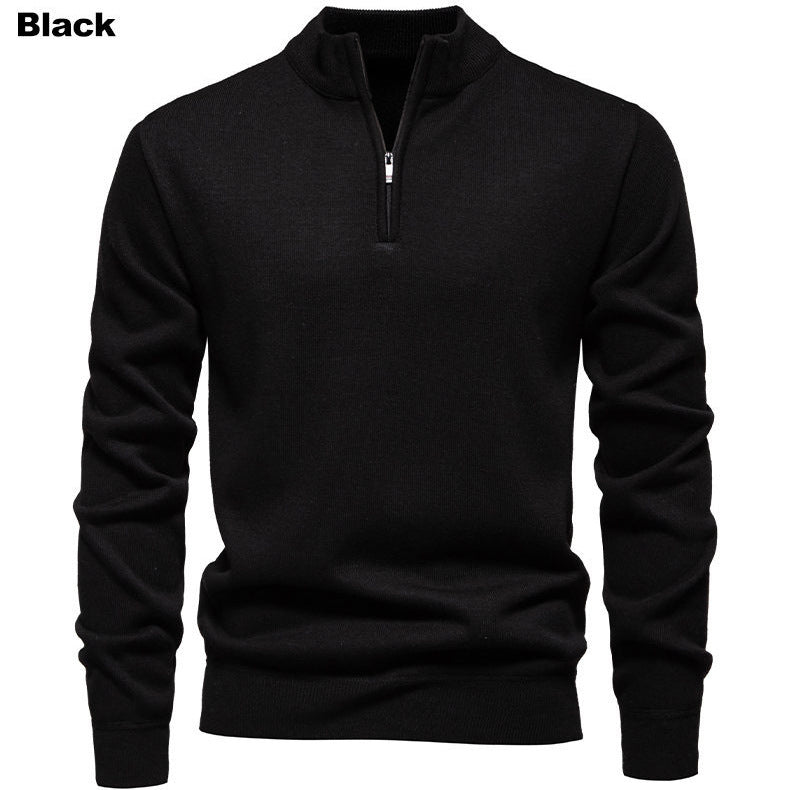 Herren feiner Strickpullover mit kurzem Reißverschluss und hohem Kragen R&B