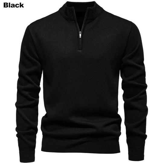 Herren feiner Strickpullover mit kurzem Reißverschluss und hohem Kragen R&B