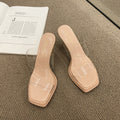Damen transparente Mules mit quadratischer Zehenpartie und elegantem Riemchen R&B