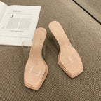 Damen transparente Mules mit quadratischer Zehenpartie und elegantem Riemchen R&B