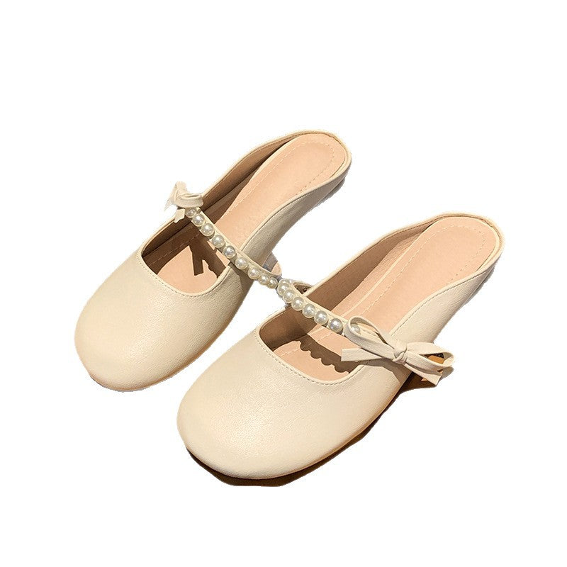 Damen Mules mit eleganter Perlenapplikation und süßem Schleifendetail EB
