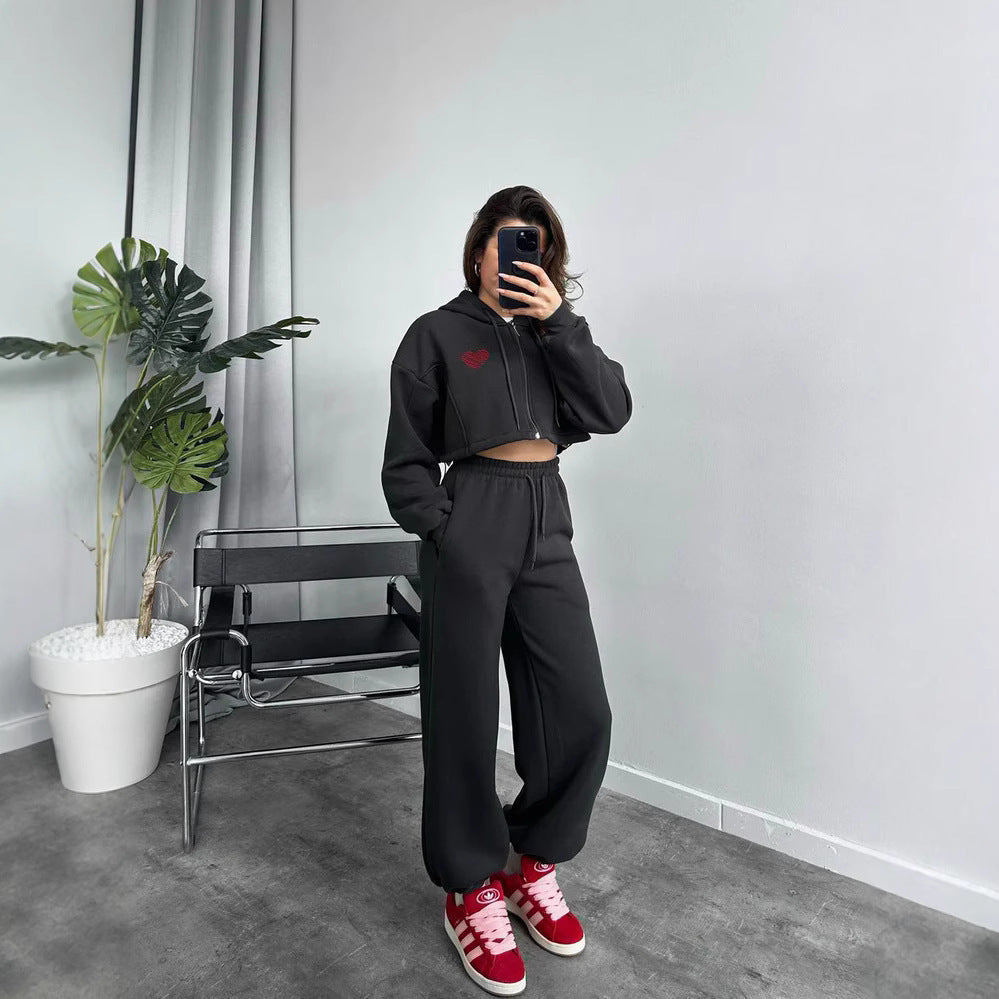 Damen Cropped Hoodie und weite Jogginghose Set R&B