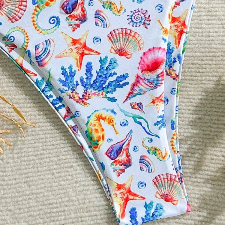 Damen Bikini-Set mit buntem Unterwasser-Motiv und verstellbaren Trägern R&B