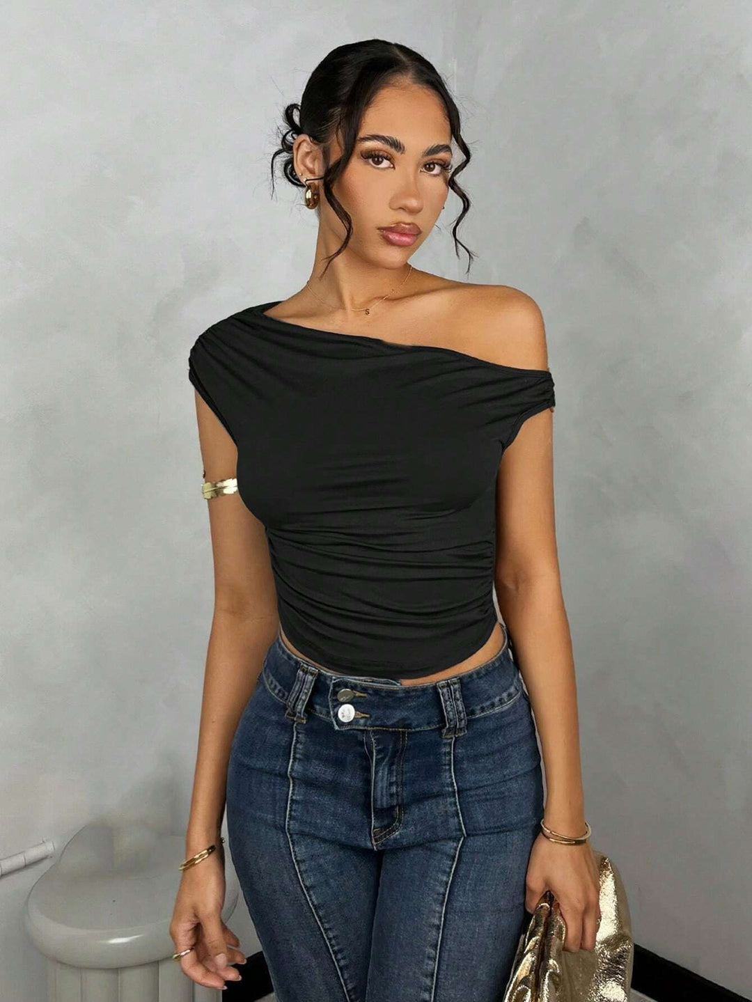Damen Asymmetrisches Crop-Top mit elegantem Wellendesign und raffiniertem Schnitt R&B