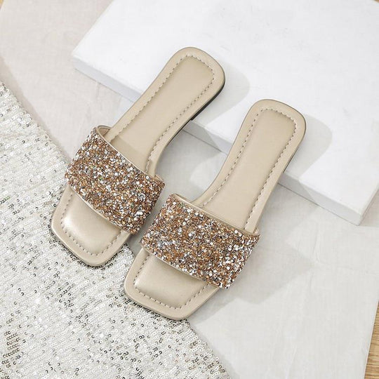 Damen Glamouröse Riemchen-Pantoletten mit funkelnder Strass-Applikation R&B