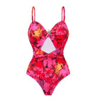 Damen Einteiler Badeanzug mit floralem Design und Cut-Out Akzenten R&B