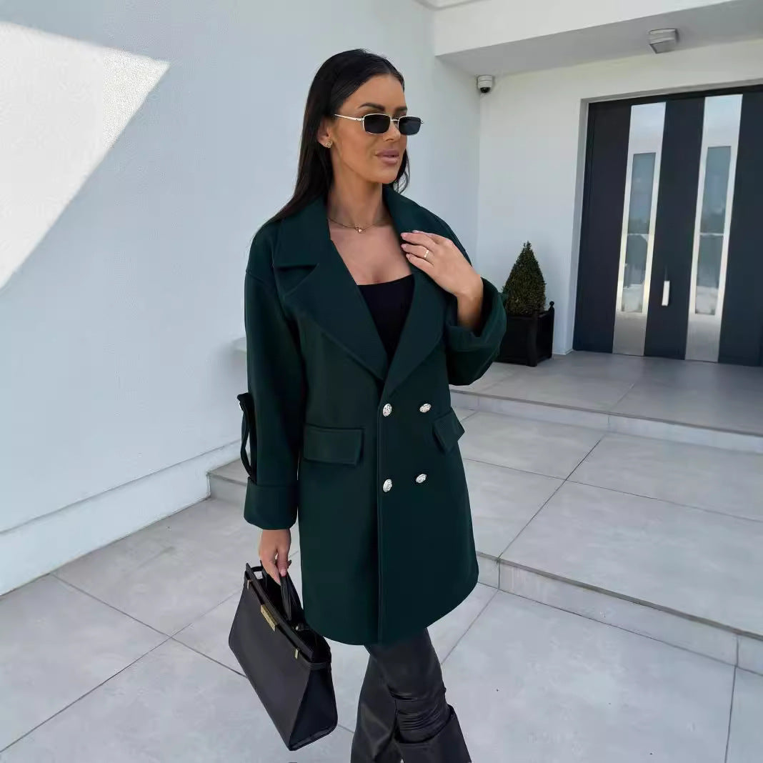 Damen Eleganter Oversized-Blazer mit doppelter Knopfleiste und praktischen Taschen R&B