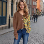 Damen lässige Strickjacke mit farbenfrohen Akzenten und Knopfdetails R&B