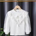 Mädchen Langarmshirt mit elegantem Tüllbesatz und Blumendekor R&B