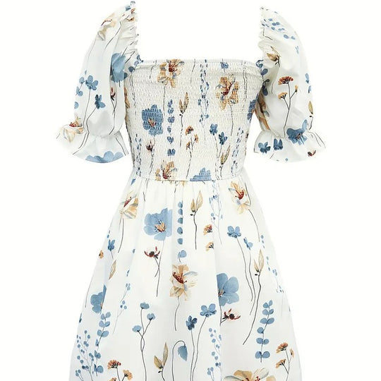Damen Verspieltes Sommerkleid mit elastischem Taillenbund und schulterfreien Puffärmeln R&B