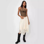 Damen R&Brne Spitzenmidi-Rock mit asymmetrischem Saum R&B