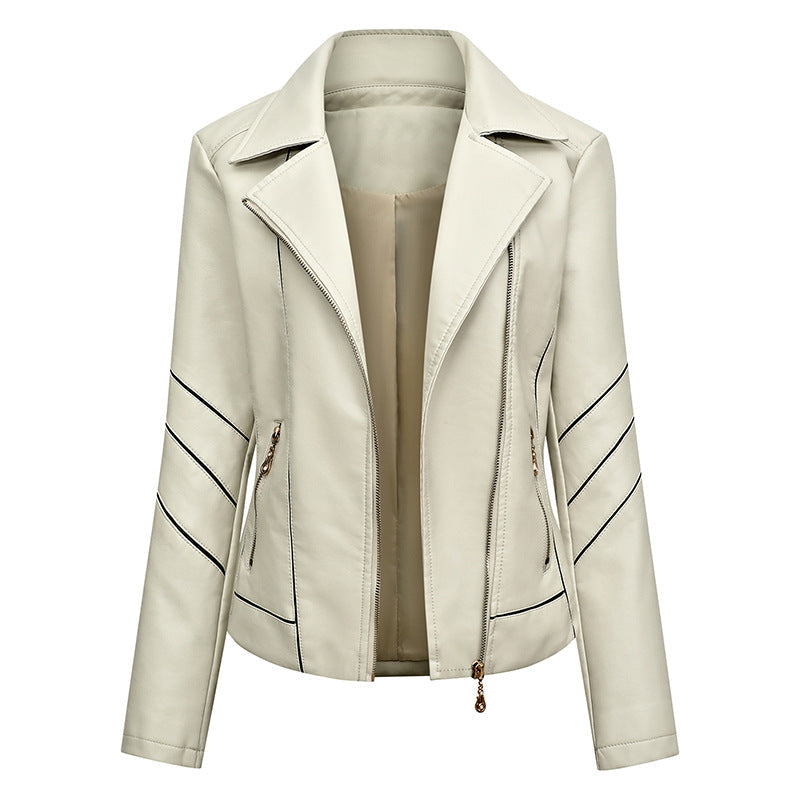 Damen modische Kunstlederjacke mit schicker Zipp-Detailierung
