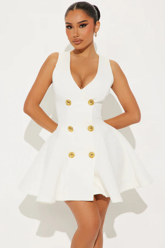 Damen Minikleid mit doppelter Knopfleiste und ausgestelltem Rock R&B