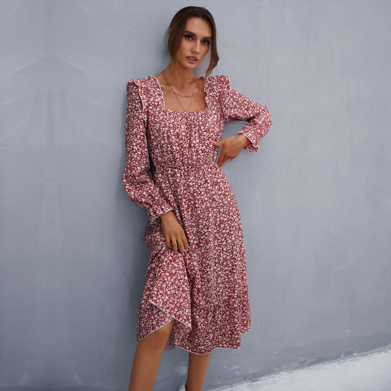 Damen Florales Midikleid mit Rüschendetails