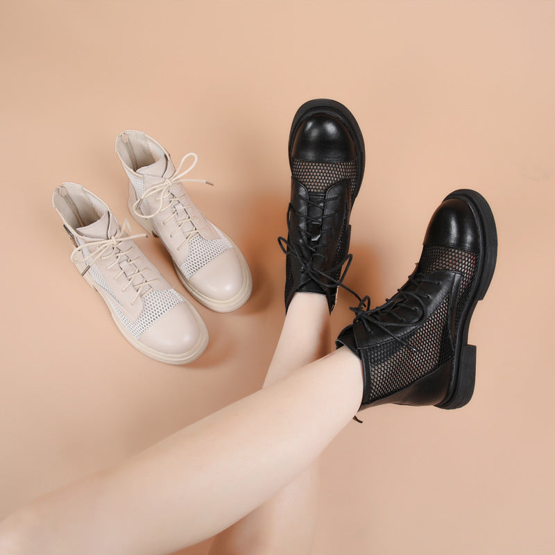 Damen Luftige Schnürstiefeletten aus Mesh und Leder R&B