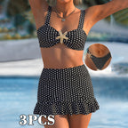 Damen Bikini-Set mit fröhlichem Punkte-Design und lässigem Rockelement R&B