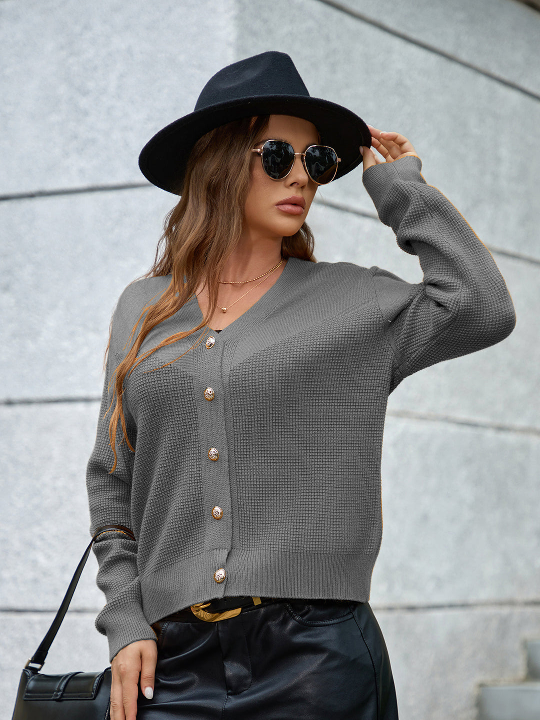 Damen Strickjacke mit Knopfdetails und strukturierter Oberfläche R&B