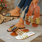 Damen Elegante Slide-Sandalen mit Metallic-Akzenten R&B