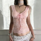 Damen Spitze Crop Top mit BindR&Band und ärmellosem Design R&B