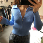 Damen Strickjacke mit Reißverschluss und Kragen R&B
