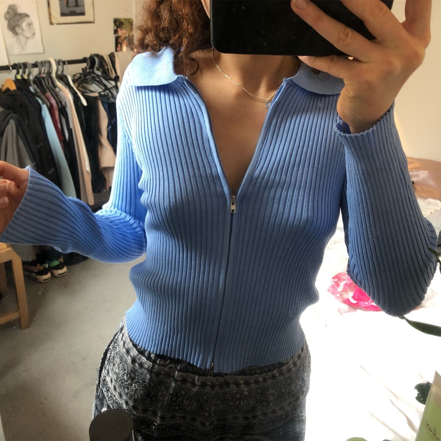 Damen Strickjacke mit Reißverschluss und Kragen R&B