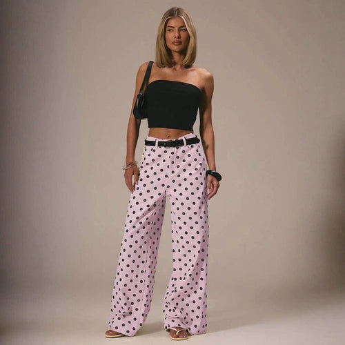 Damen weite Polka-Dot Palazzo-Hosen mit high-waist Schnitt R&B