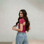 Damen Cropped Top mit Spitzenmuster und figurbetontem Schnitt R&B