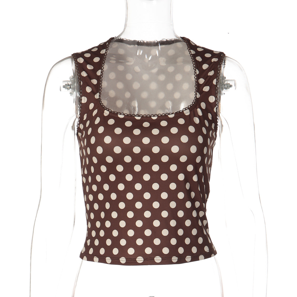 Damen Polka-Dot Cropped-Top mit quadratischem Ausschnitt und elastischem Bund R&B