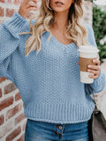Damen lässiger V-Ausschnitt Pullover mit lockerem Schnitt und strukturiertem Strick R&B