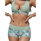 Damen sportliches Bikini-Set mit hohem Bund und floralem Design