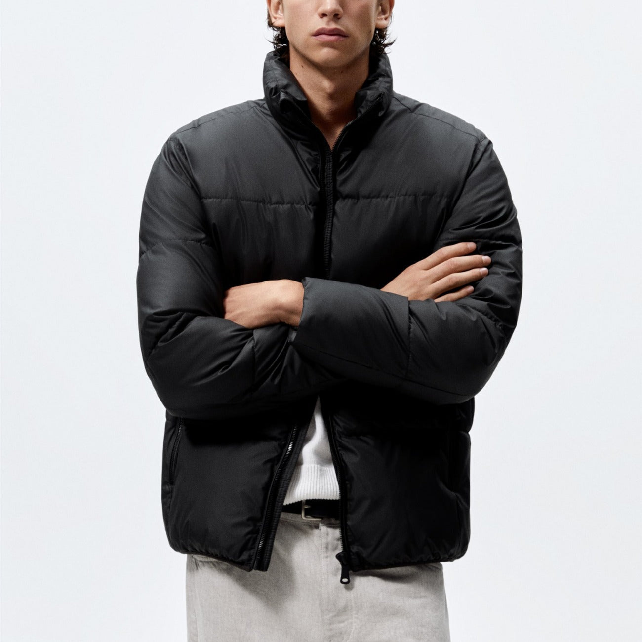 Damen gesteppte Winterjacke mit hochschließendem Kragen und praktischen Taschen Hedi-Mode