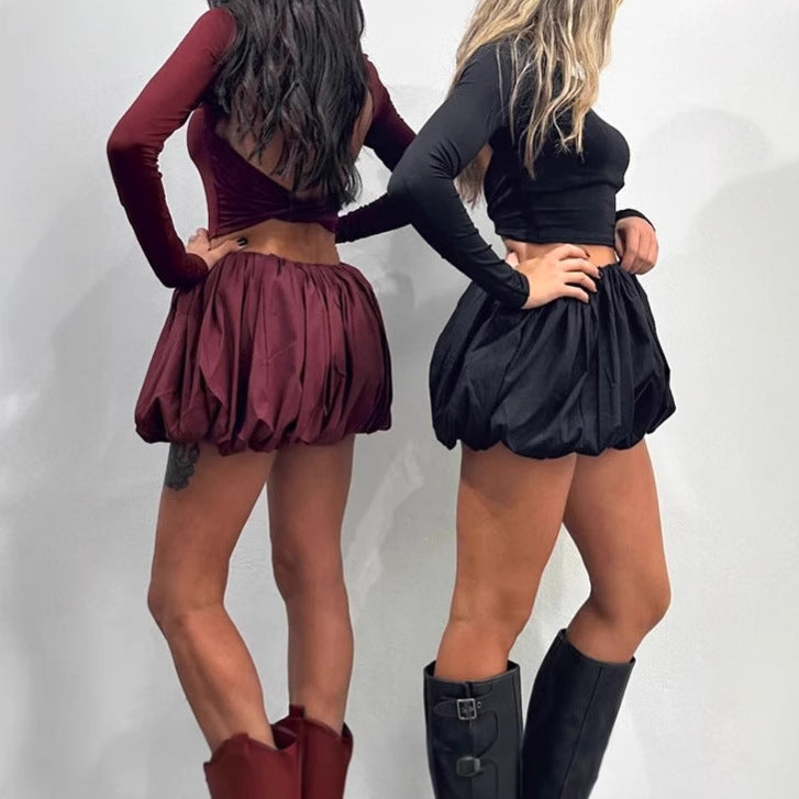 Damen Kurzes Volantkleid mit langem Arm und elastischem Taillenbund R&B
