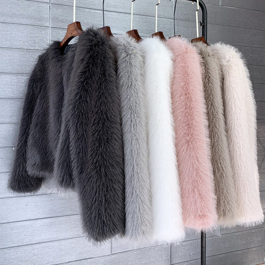 Damen Flauschige Kurzjacke aus hochwertigem Kunstfell mit eleganten Ärmeln R&B