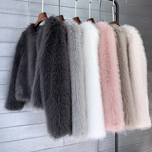Damen Flauschige Kurzjacke aus hochwertigem Kunstfell mit eleganten Ärmeln R&B