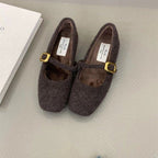 Damen elegante Filz-Ballerinas mit modischer Schnallenverzierung R&B