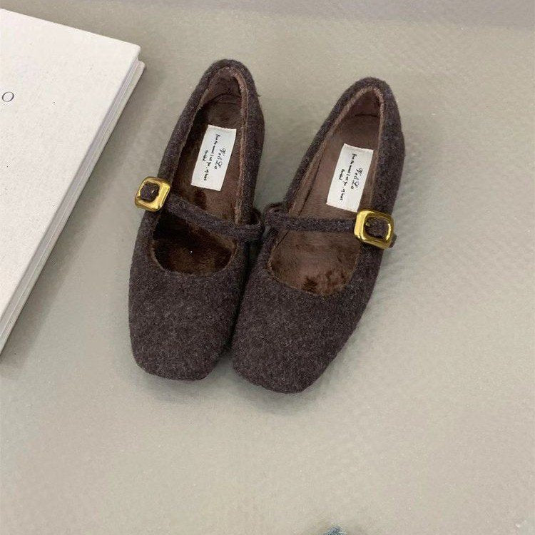 Damen elegante Filz-Ballerinas mit modischer Schnallenverzierung R&B