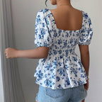 Damen Blusentop mit blumendem Muster und Wickel-Effekt R&B