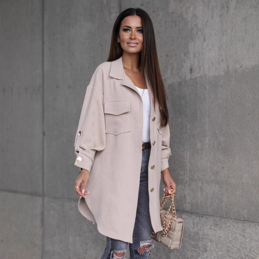 Damen Oversize-Chic Hemdenjacke mit Taschen und Knopfdetails