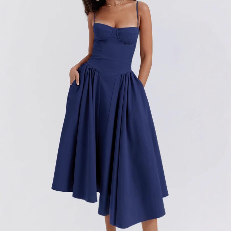 Damen Midikleid mit trägerlosem Design und voluminösem Faltenrock R&B