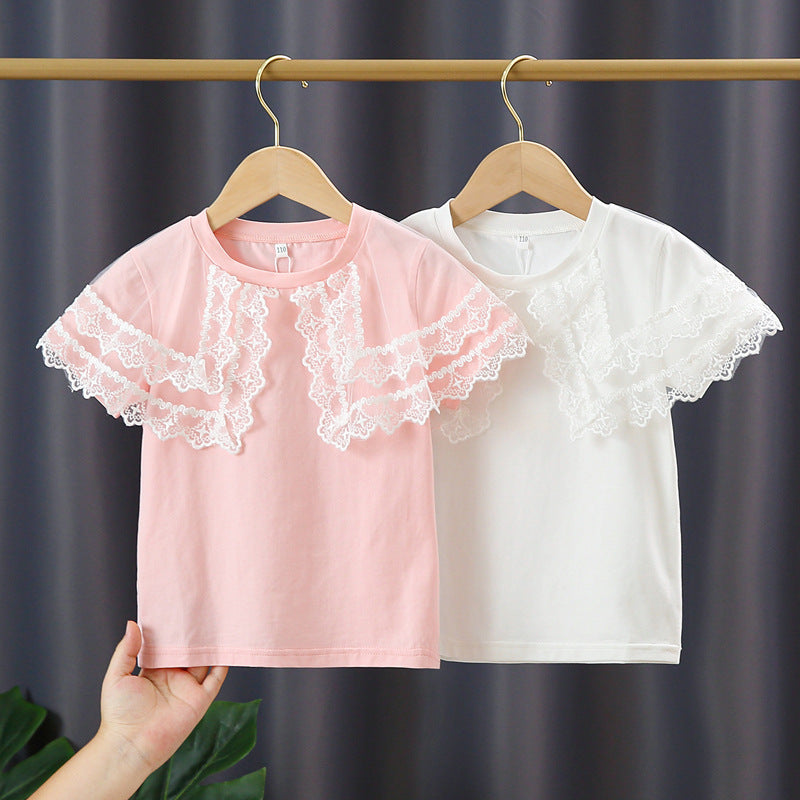Mädchen T-Shirt mit Spitzenärmeln R&B