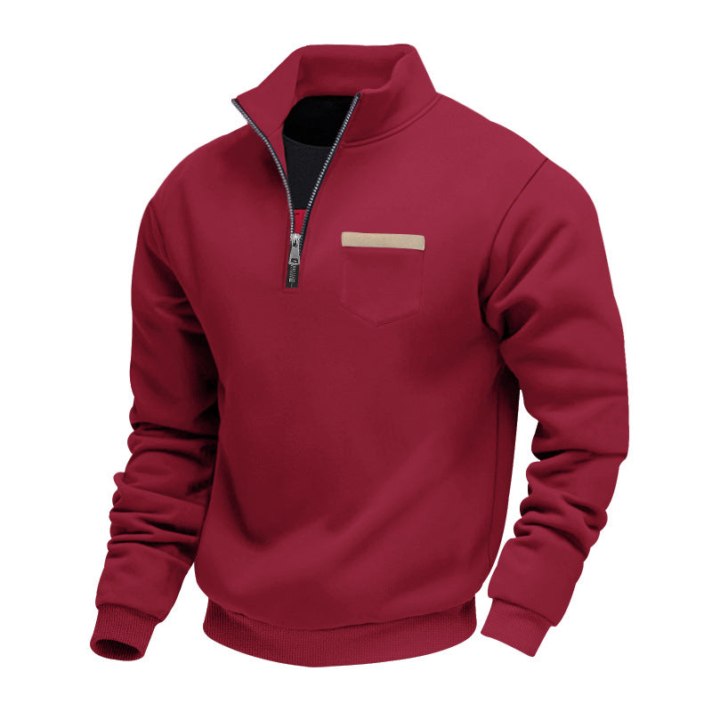 Herren nan Sweatshirt mit halbem Reißverschluss Stehkragen und Brusttasche R&B